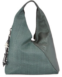 Henry Beguelin Canotta Woven Leather Hobo Bag Metallic Green