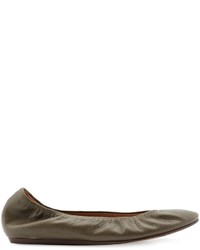 Olive Leather Ballerina Shoes