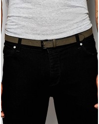 Asos Brand Super Skinny Belt In Khaki With Black Coated Buckle