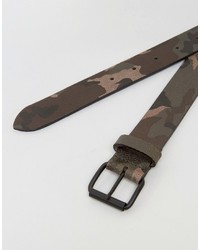 Asos Made In England Leather Belt In Camo