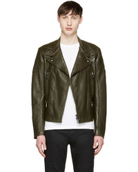 Belstaff Green Leather Longwick Biker Jacket