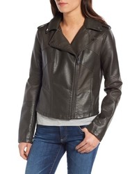 French Connection Mix Texture Faux Leather Moto Jacket