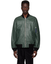 Ps By Paul Smith Green Military Leather Bomber Jacket