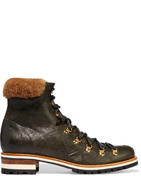 Rupert Sanderson Hamilton Shearling Trimmed Leather Boots Army Green