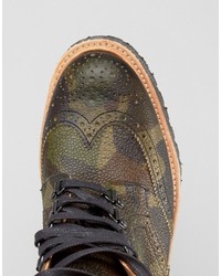 Asos Brogue Boots In Camo Leather Made In England
