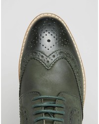 Asos Brand Brogue Shoes In Khaki Leather With White Sole