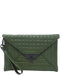 L.A.M.B. Olive Green Quilted Leather Ebba Clutch Bag