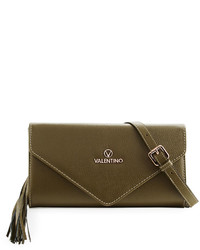 Valentino By Mario Valentino Odette Leather Envelope Clutch Bag Army Green