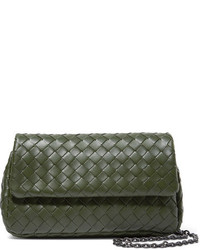Bottega Veneta Messenger Mini Intrecciato Leather Shoulder Bag Green
