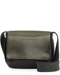 Brunello Cucinelli Small Mirrored Leather Crossbody Bag Green