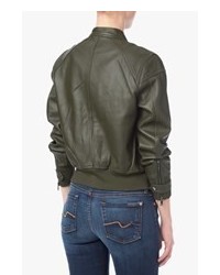 7 For All Mankind Bonded Leather Bomber In Dusty Olive