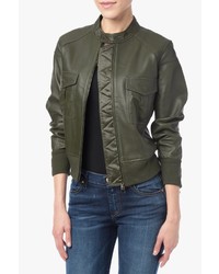 7 For All Mankind Bonded Leather Bomber In Dusty Olive