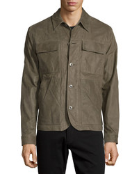 Helmut Lang Leather Utility Shirt Jacket Olive