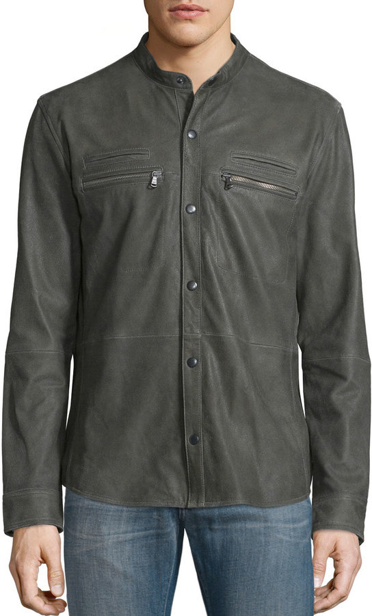 John Varvatos Star Usa Goat Leather Shirt Jacket Shade Green 698 Neiman Marcus Lookastic