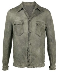 Olive Leather Long Sleeve Shirt