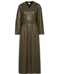 Olive Leather Midi Dress