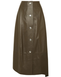 Olive Leather Midi Skirt