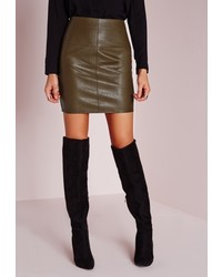 Missguided Faux Leather Mini Skirt Green