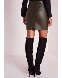 Missguided Petite Faux Leather Mini Skirt Khaki