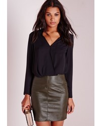 Missguided Petite Faux Leather Mini Skirt Khaki
