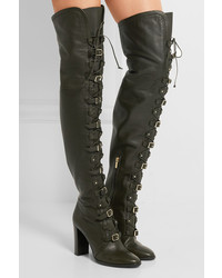 Jimmy Choo Maloy Leather Over The Knee Boots Army Green