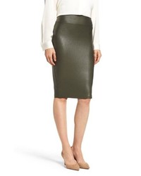 Olive Leather Pencil Skirt