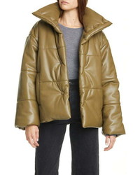 Olive Leather Puffer Jacket