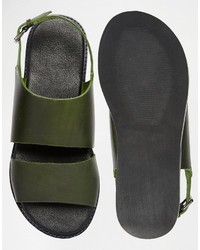 Asos Brand Sandals In Khaki Leather With Cut Out