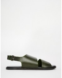 Asos Brand Sandals In Khaki Leather With Cut Out