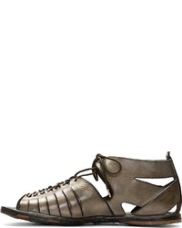 Alexander McQueen Olive Drab Leather Mid Top Lace Up Sandals