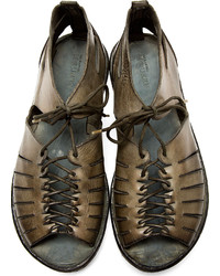 Alexander McQueen Olive Drab Leather Mid Top Lace Up Sandals