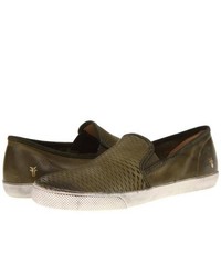 Olive Leather Slip-on Sneakers