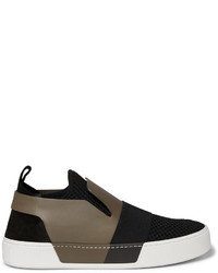 Leather Suede And Mesh Slip On Sneakers