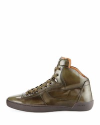 Bally Eroy Burnished Leather Mid Top Sneaker Green