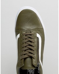 Vans Old Skool Leather Zip Sneakers In Green V0018gjtj