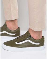 Vans Old Skool Leather Zip Sneakers In Green V0018gjtj