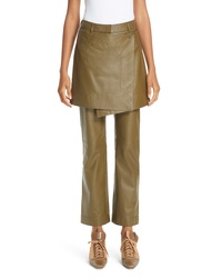 Olive Leather Tapered Pants