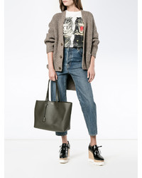 Saint Laurent Large Khaki Leather Shopper Tote Bag