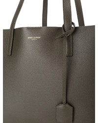 Saint Laurent Large Khaki Leather Shopper Tote Bag