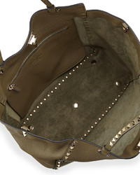 Valentino Rockstud Leather Tote Bag Olive