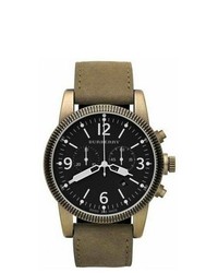 Burberry Endurance Olive Leather Black Dial Stainless Steel Chronograph Watch