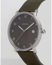 Skagen Hagen Leather Watch In Green Skw6306