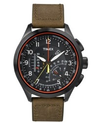 Timex Watch Chronograph Premium Intelligent Quartz Olive Leather Strap 45mm T2p276ab