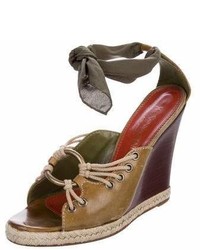 Saint Laurent Yves Leather Wedge Sandals