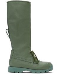 Jil Sander Green Leather Tall Boots