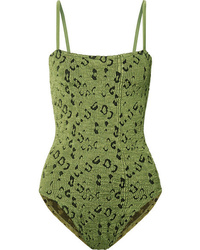 Hunza G Maria Leopard Print Seersucker Swimsuit