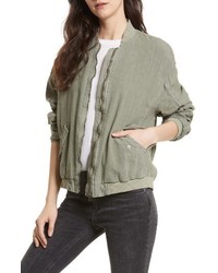 Free People Ruched Linen Bomber Jacket