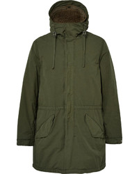 Aspesi Faux Shearling Lined Brushed Shell Hooded Parka