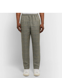 De Bonne Facture Easy Prince Of Wales Checked Washed Linen Drawstring Trousers