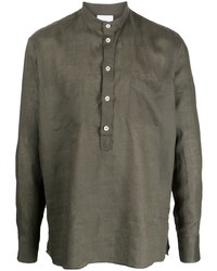 PT TORINO Band Collar Long Sleeve Linen Shirt